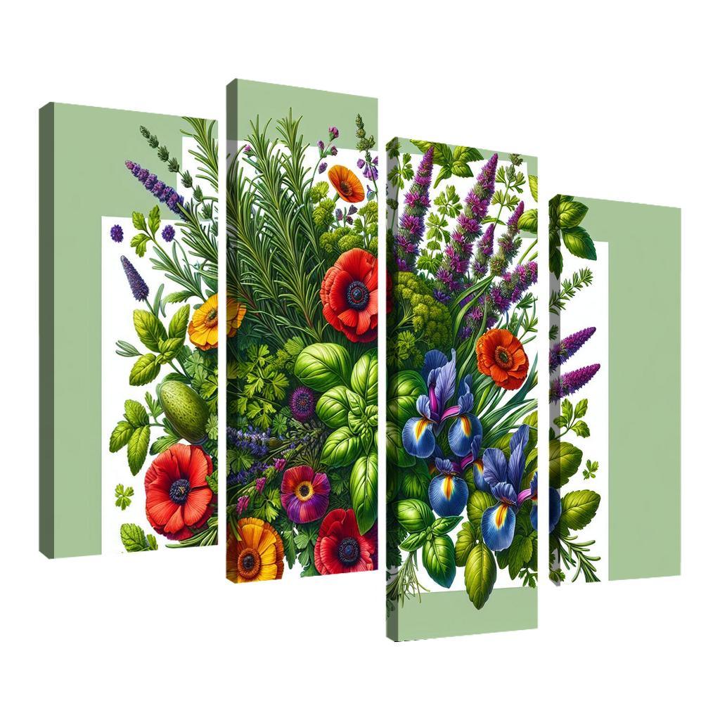 Aromatic Garden The Herb and Blossom Fusion 4 Piece HD Canvas Wall Art-Original Frame