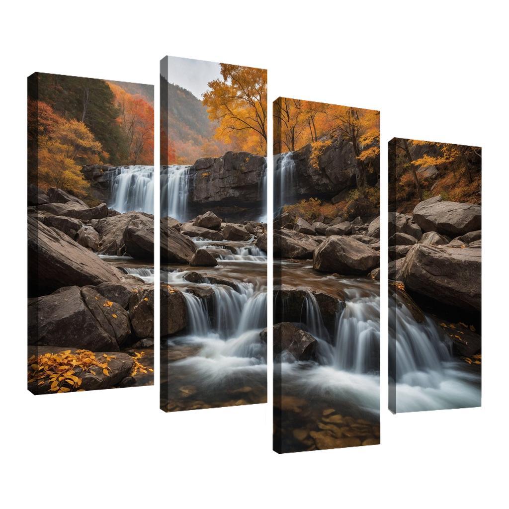 The Golden Cascade Of Autumn Waterfall Multi-panel Paintings