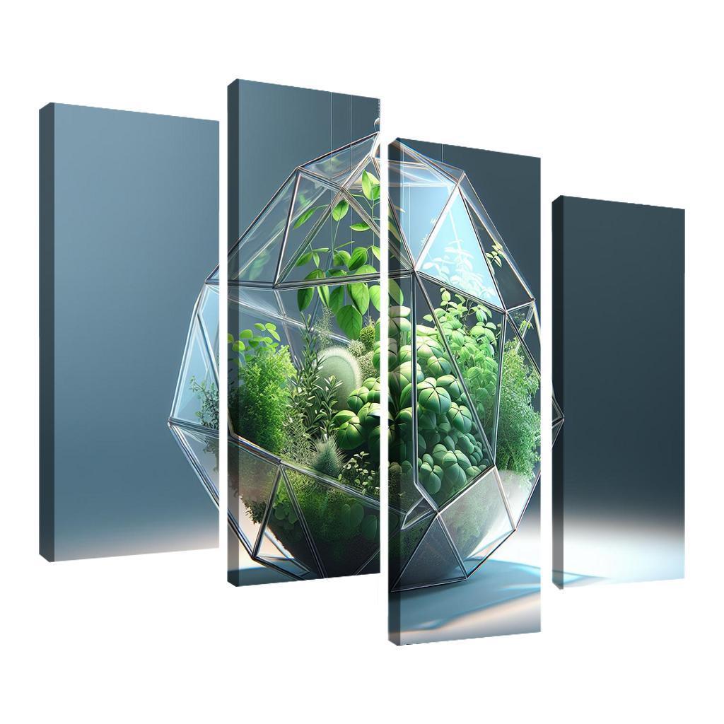 Sculptural Glass Terrarium 4 Piece HD Canvas Wall Art-Original Frame