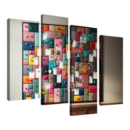 Fabric-Covered Cork Bulletin Board 4 Piece HD Canvas Wall Art-Original Frame