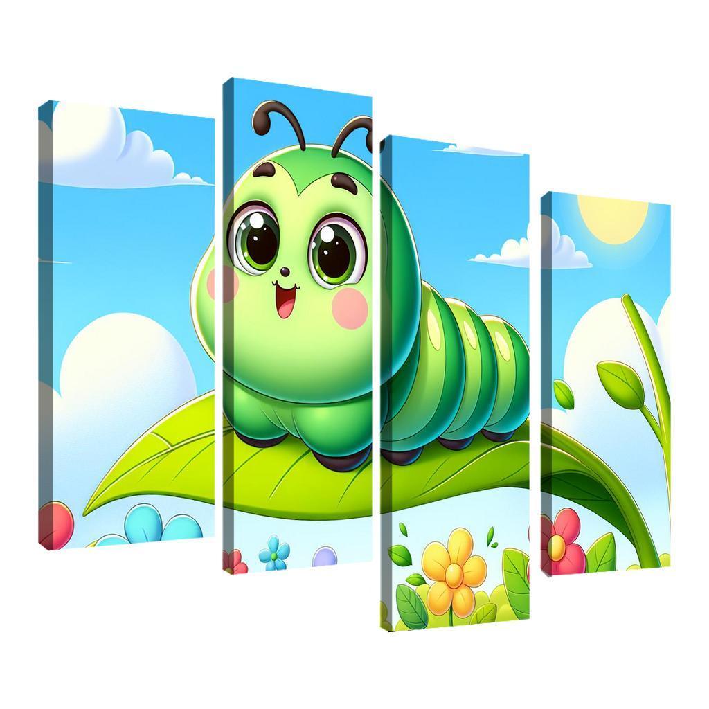Cuddly Caterpillar Journey 4 Piece HD Canvas Wall Art-Original Frame