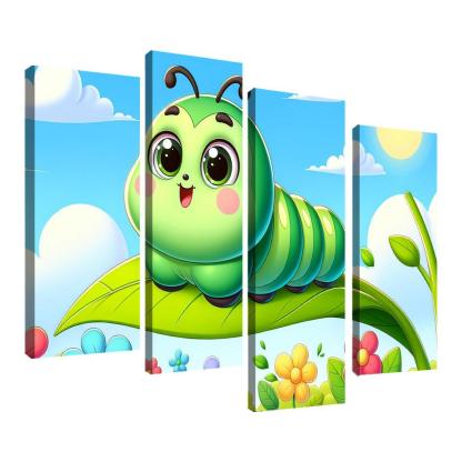 Cuddly Caterpillar Journey 4 Piece HD Canvas Wall Art-Original Frame