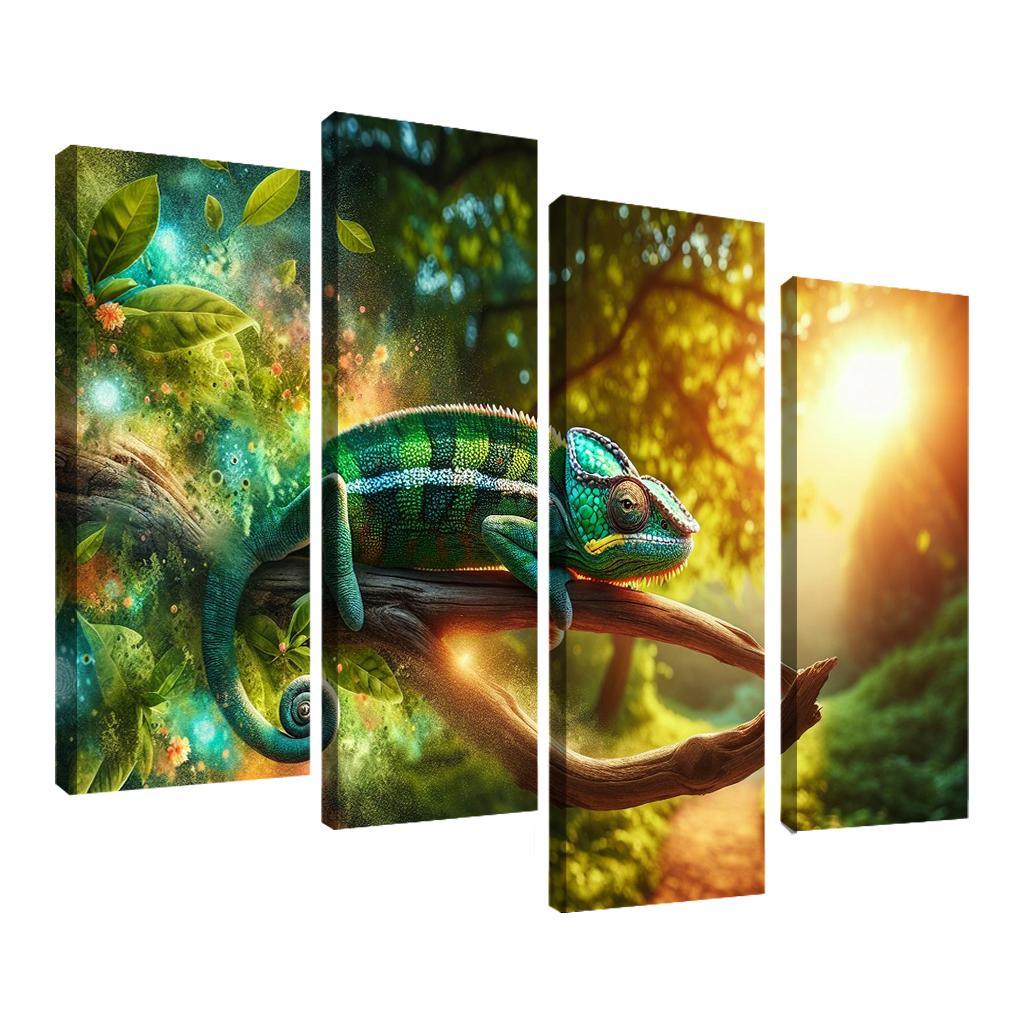 Chameleons Masters of Color and Camouflage 4 Piece HD Canvas Wall Art-Original Frame