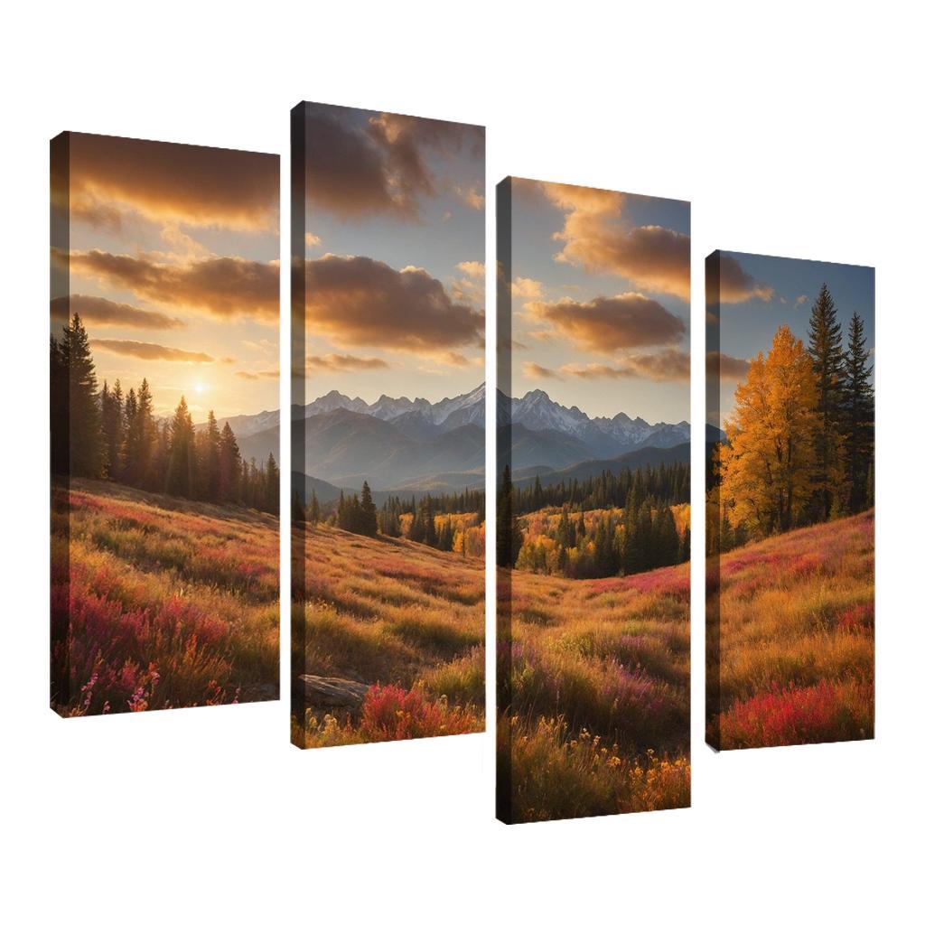 The Radiant Colors of Autumn Meadow 4 Piece HD Canvas Wall Art-Original Frame