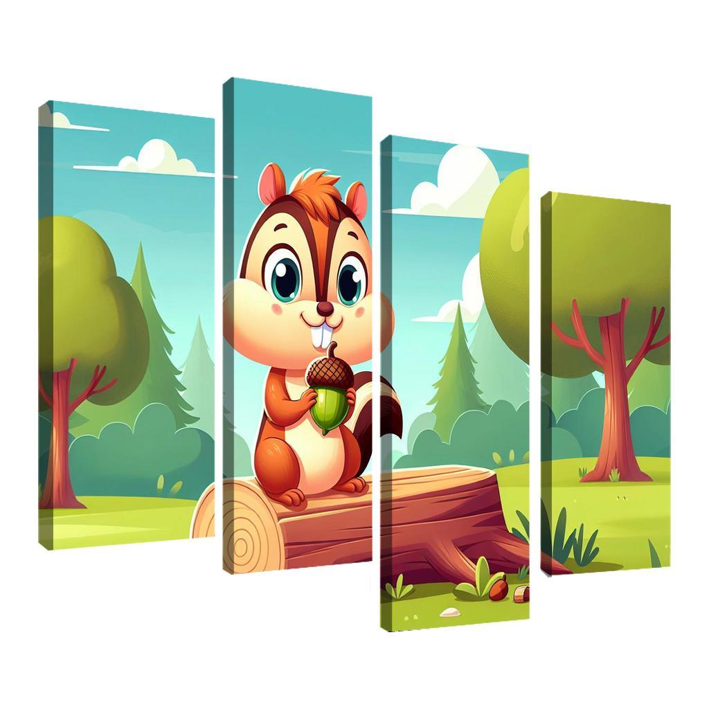 Cheeky Chipmunk 4 Piece HD Canvas Wall Art-Original Frame