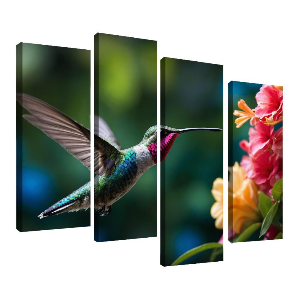 The Enchanting Hummingbird Among Tropical Flowers Framed Paintings