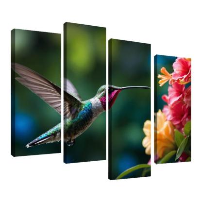 The Enchanting Hummingbird Among Tropical Flowers Framed Paintings