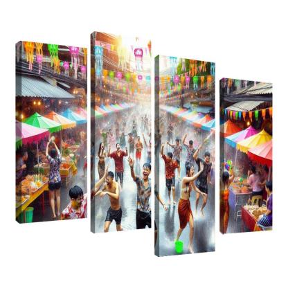 Songkran Water Festival Canvas Paintings Frame
