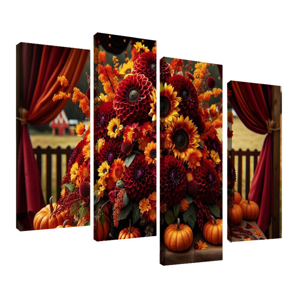 Autumn's Embrace A Seasonal Floral Bounty 4 Piece HD Canvas Wall Art-Original Frame