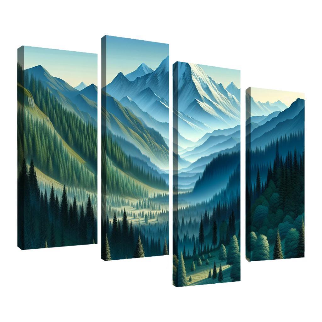 Mountain Serenity Retreat 4 Piece HD Canvas Wall Art-Original Frame