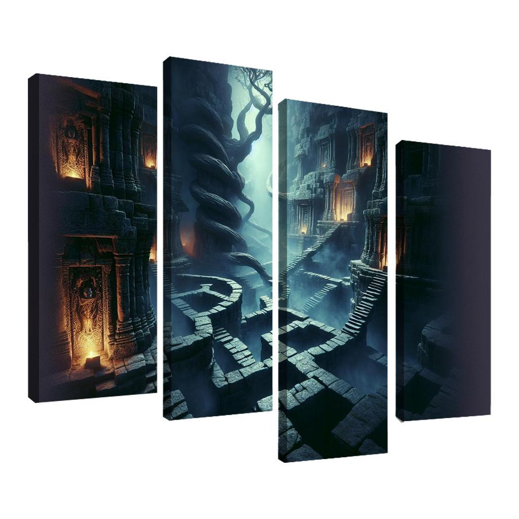 Eclipsed Labyrinth The Maze of Shadows 4 Piece HD Canvas Wall Art-Original Frame