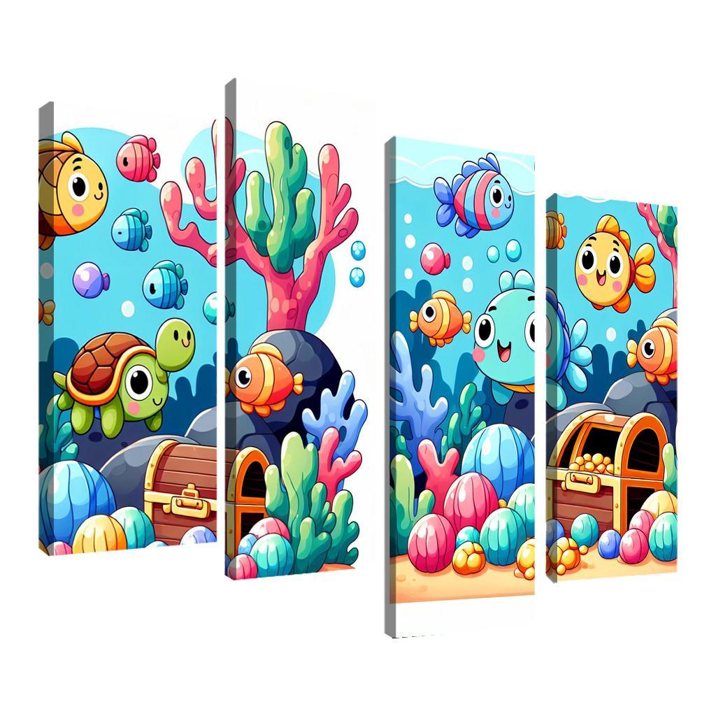 Underwater Treasure Hunt 4 Piece HD Canvas Wall Art-Original Frame