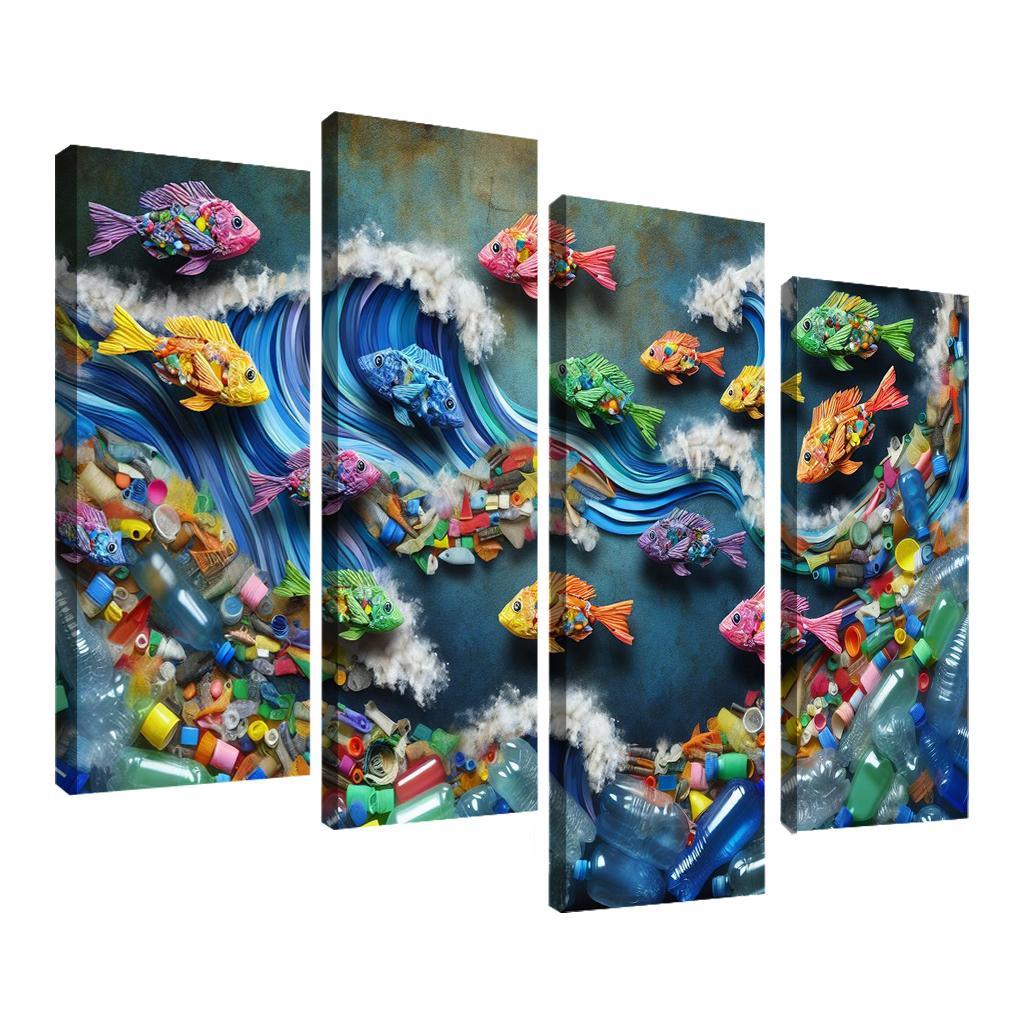 Plastic Ocean Art for Ocean Conservation 4 Piece HD Canvas Wall Art-Original Frame