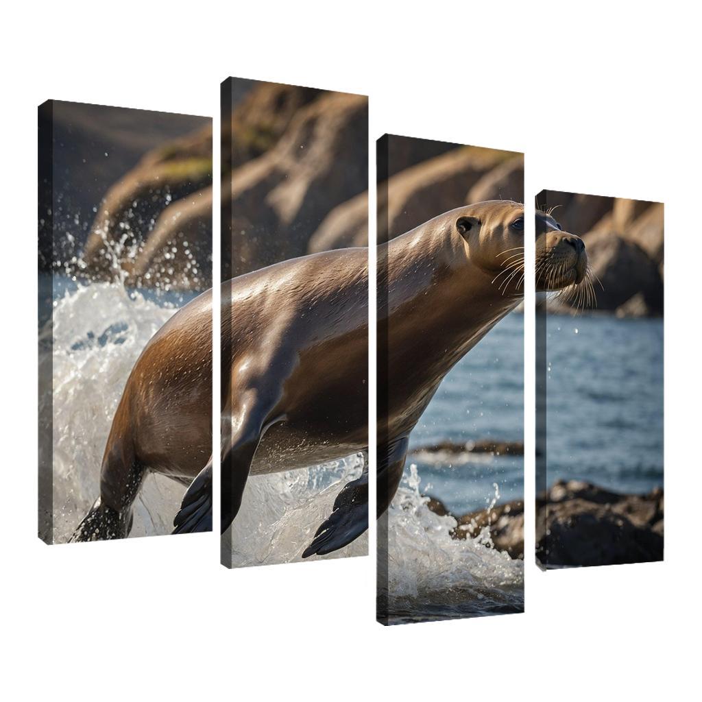 The Playful Sea Lion At A Coastal Colony Framed Paintings