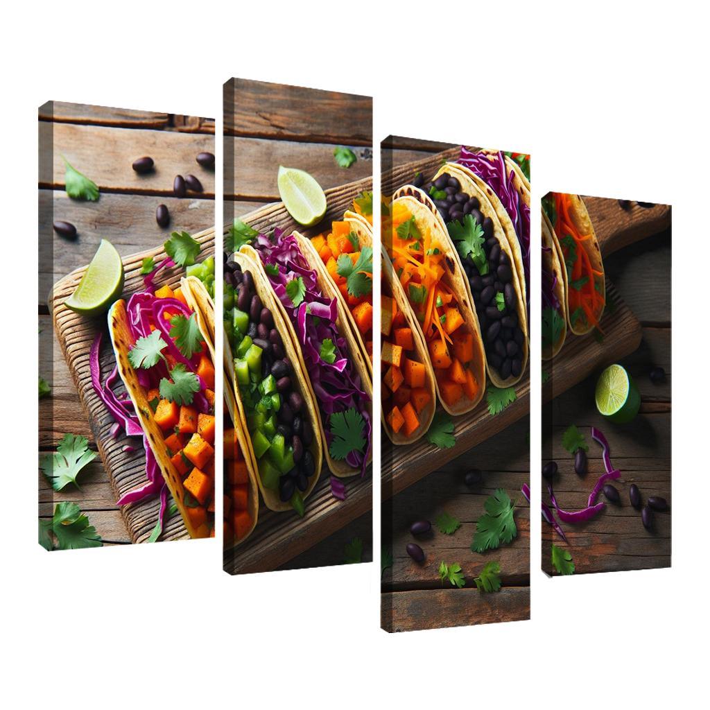 Savory Sweet Potato and Black Bean Tacos 4 Piece HD Canvas Wall Art-Original Frame