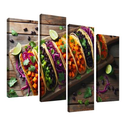 Savory Sweet Potato and Black Bean Tacos 4 Piece HD Canvas Wall Art-Original Frame