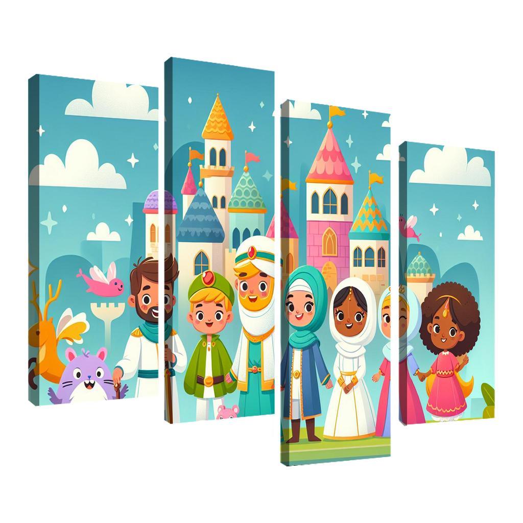 Enchanting Fairy Tale Kingdom 4 Piece HD Canvas Wall Art-Original Frame
