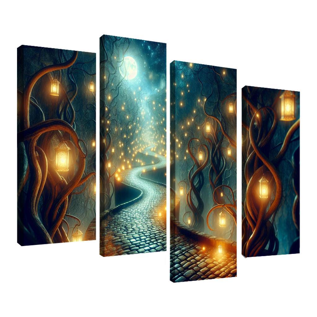 Moonlit Pathway The Journey of Shadows 4 Piece HD Canvas Wall Art-Original Frame