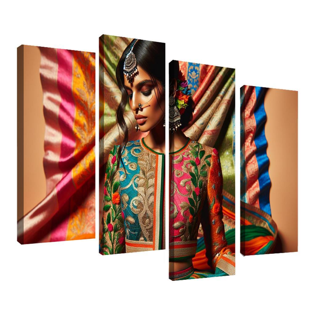 Ethnic Fusion Blending Cultures in Fashion 4 Piece HD Canvas Wall Art-Original Frame