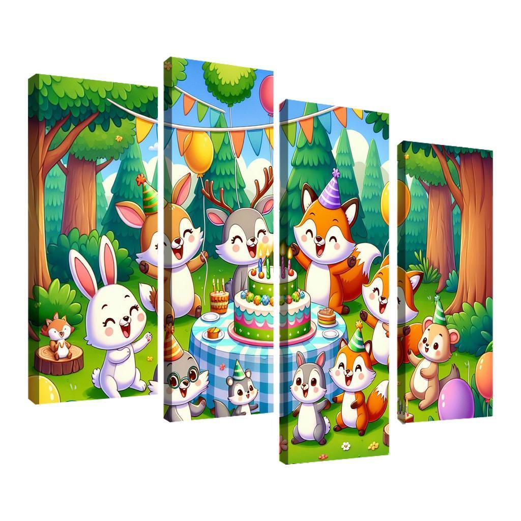 Whimsical Woodland Party 4 Piece HD Canvas Wall Art-Original Frame