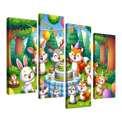 Whimsical Woodland Party 4 Piece HD Canvas Wall Art-Original Frame