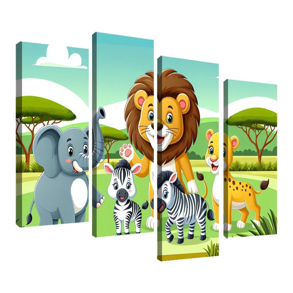 Adventure with Adventurous Animals 4 Piece HD Canvas Wall Art-Original Frame