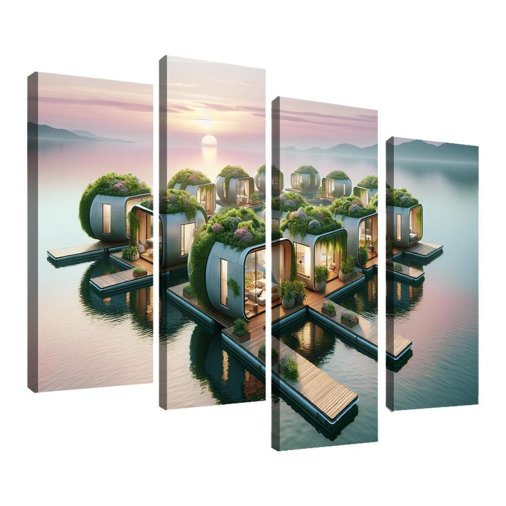 Floating Community Pods 4 Piece HD Canvas Wall Art-Original Frame