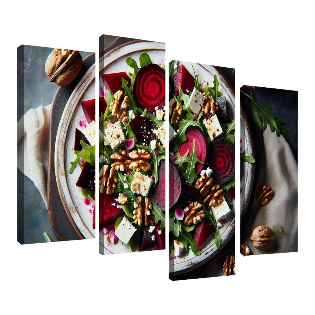 Beetroot and Feta Salad with Walnut Dressing 4 Piece HD Canvas Wall Art-Original Frame