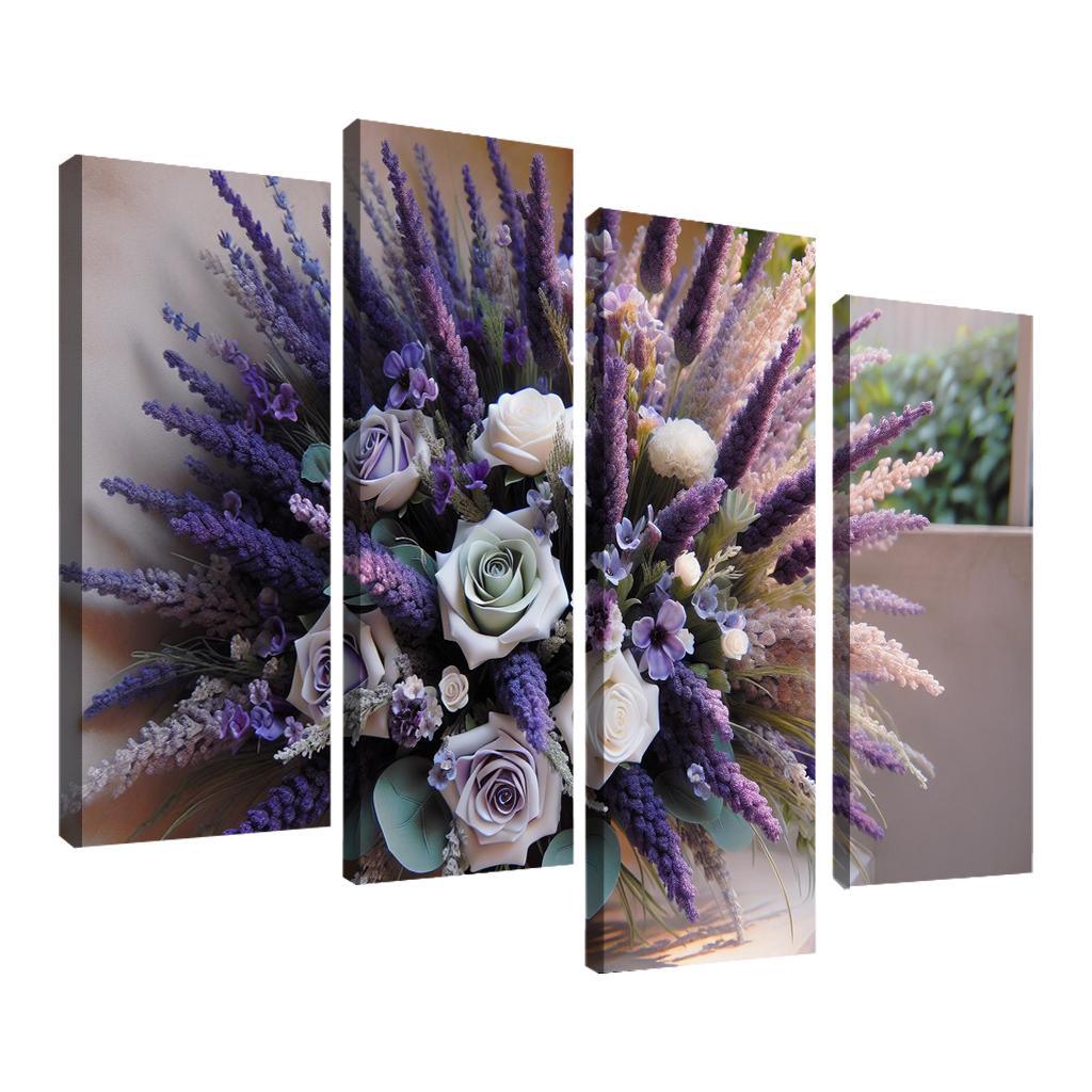 Lavender Dreams A Calming Floral Design 4 Piece HD Canvas Wall Art-Original Frame