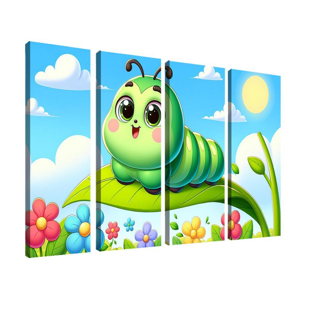 Cuddly Caterpillar Journey 4 Piece HD Modern Canvas Panels-Original Frame