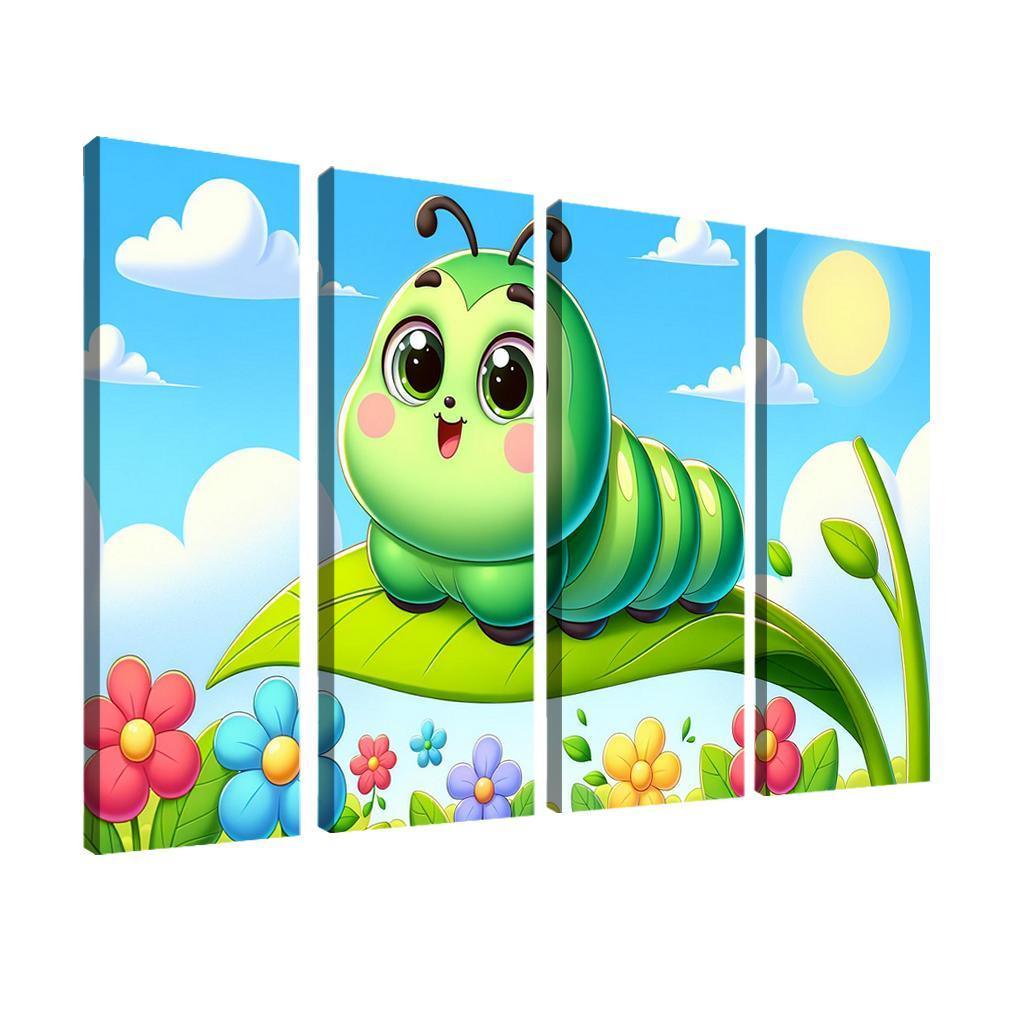 Cuddly Caterpillar Journey 4 Piece HD Modern Canvas Panels-Original Frame