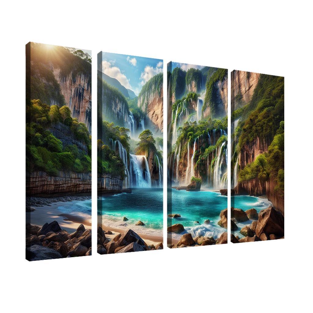 Cascading Waters Beach With Waterfalls Custom Paintings Frame