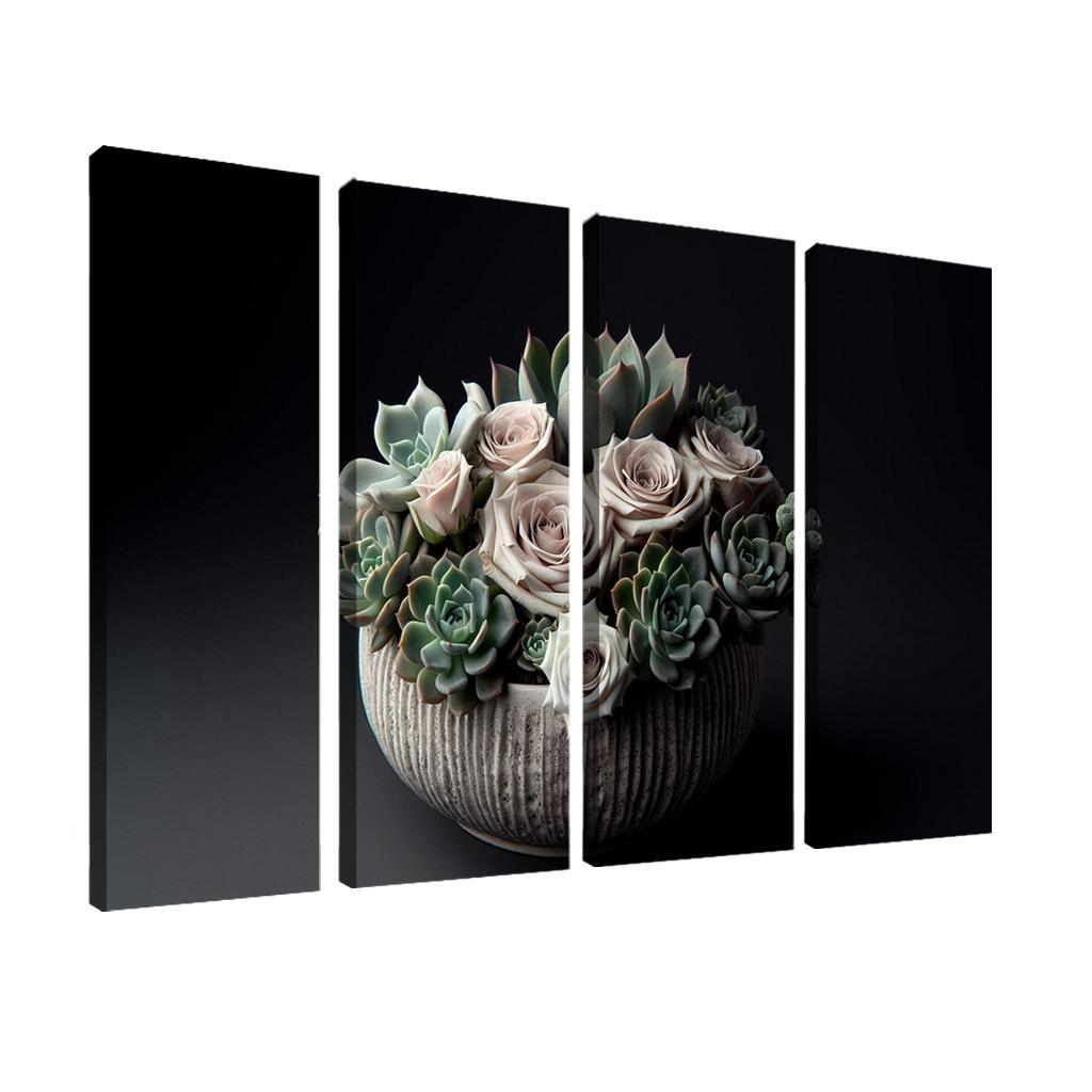 Whispers of the Desert Succulent Floral Fusion 4 Piece HD Modern Canvas Panels-Original Frame