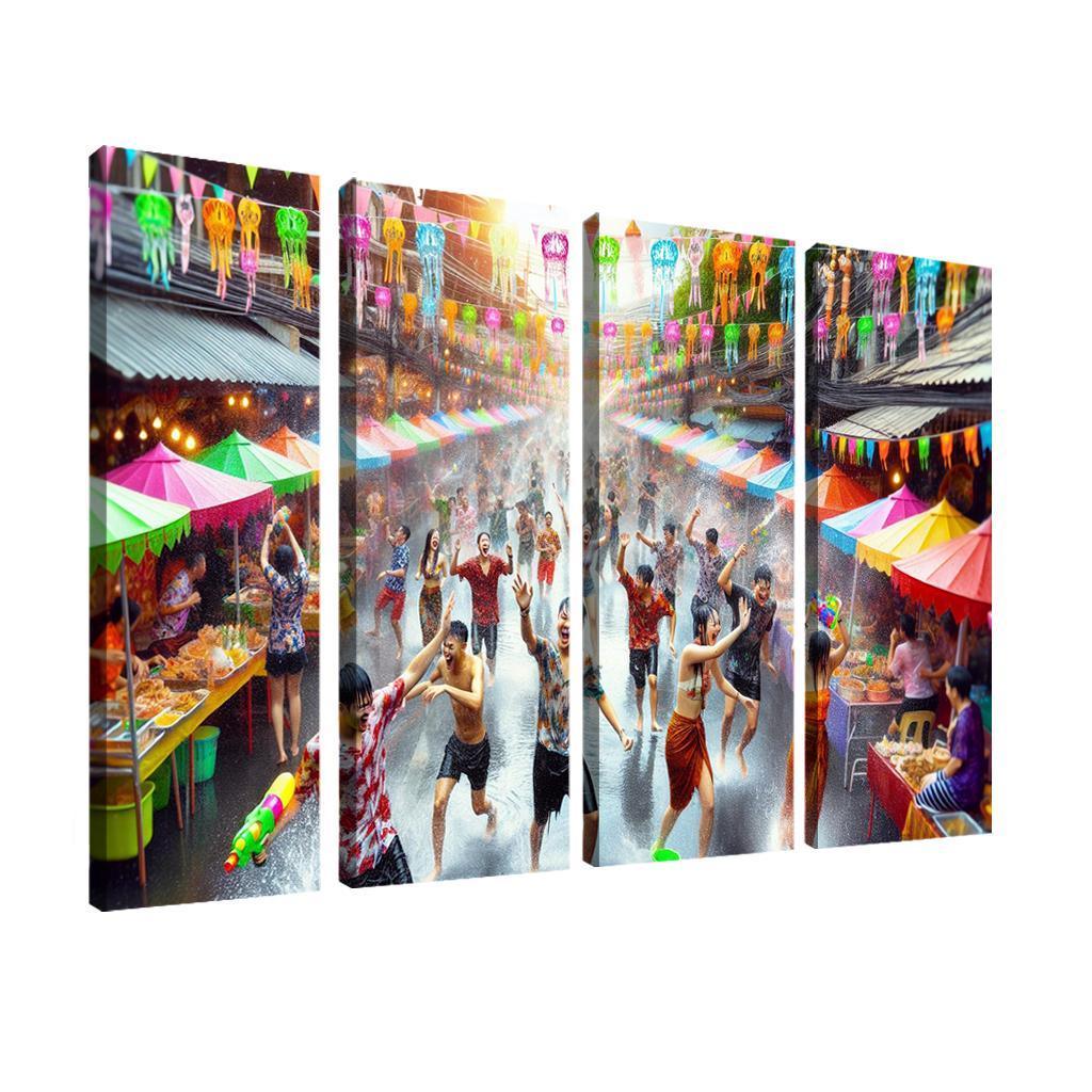 Songkran Water Festival Canvas Paintings Frame