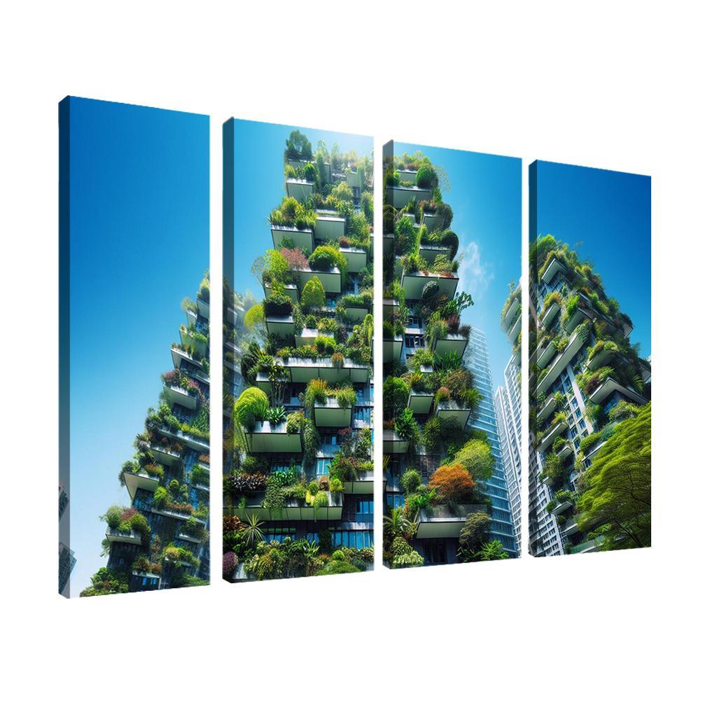 Vertical Forest Towers 4 Piece HD Modern Canvas Panels-Original Frame