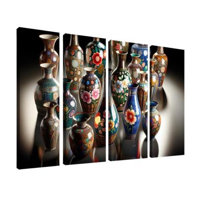 Ceramic Hand-Painted Vases 4 Piece HD Modern Canvas Panels-Original Frame