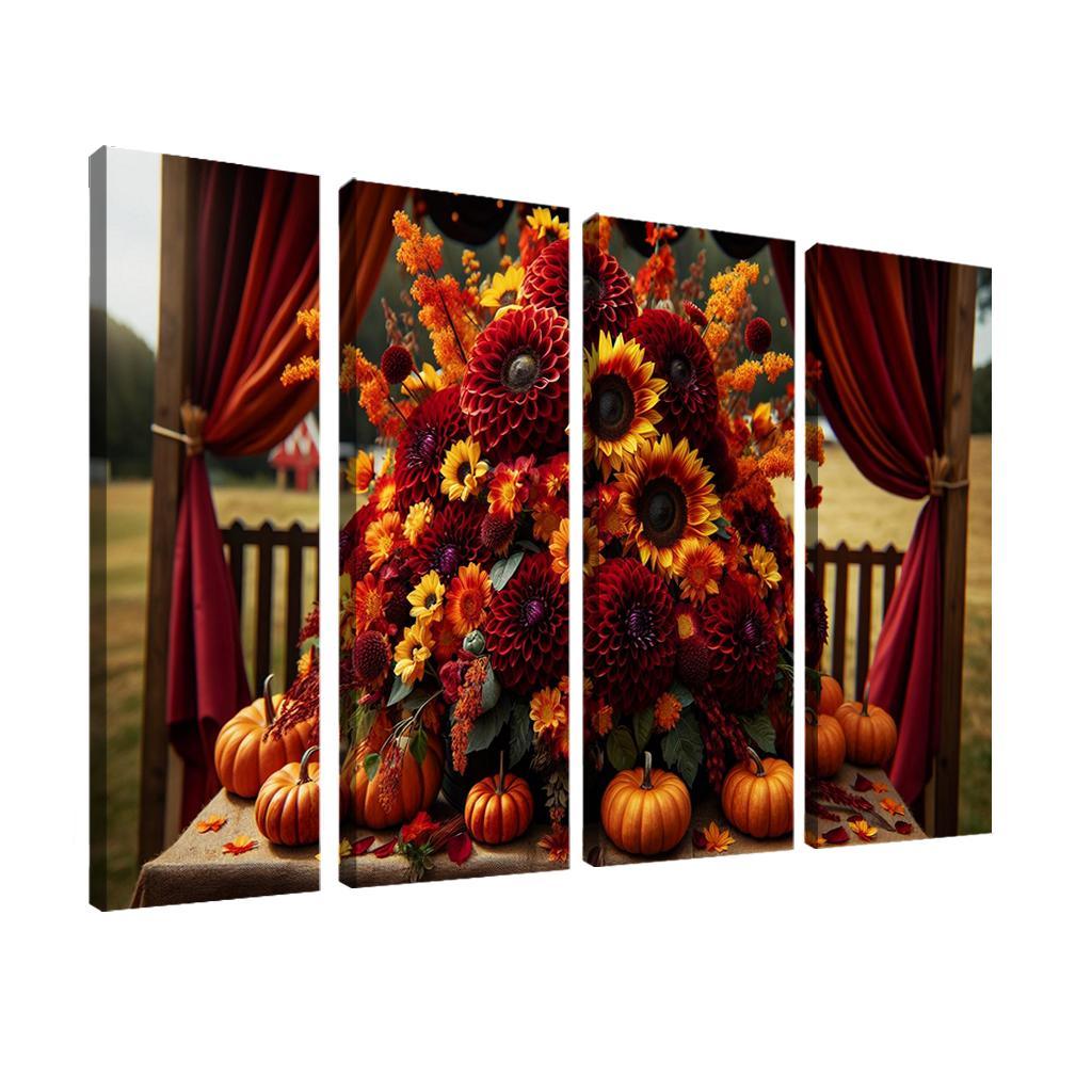 Autumn's Embrace A Seasonal Floral Bounty 4 Piece HD Modern Canvas Panels-Original Frame