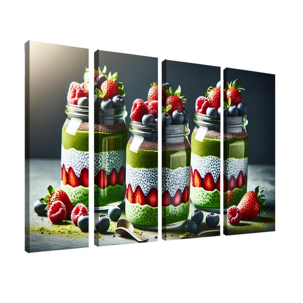 Matcha Chia Seed Pudding 4 Piece HD Modern Canvas Panels-Original Frame