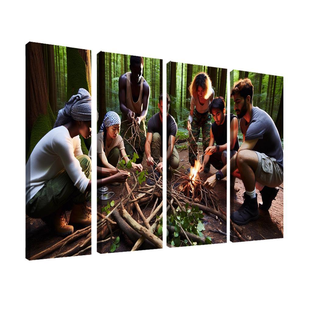 Wilderness Survival Learn the Art of Survival Skills 4 Piece HD Modern Canvas Panels-Original Frame