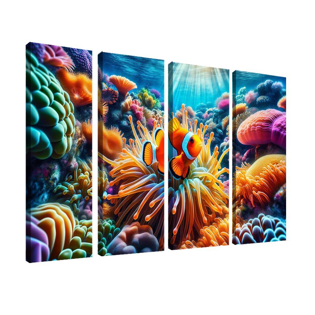 Guardians of the Reef The Life of Clownfish 4 Piece HD Modern Canvas Panels-Original Frame