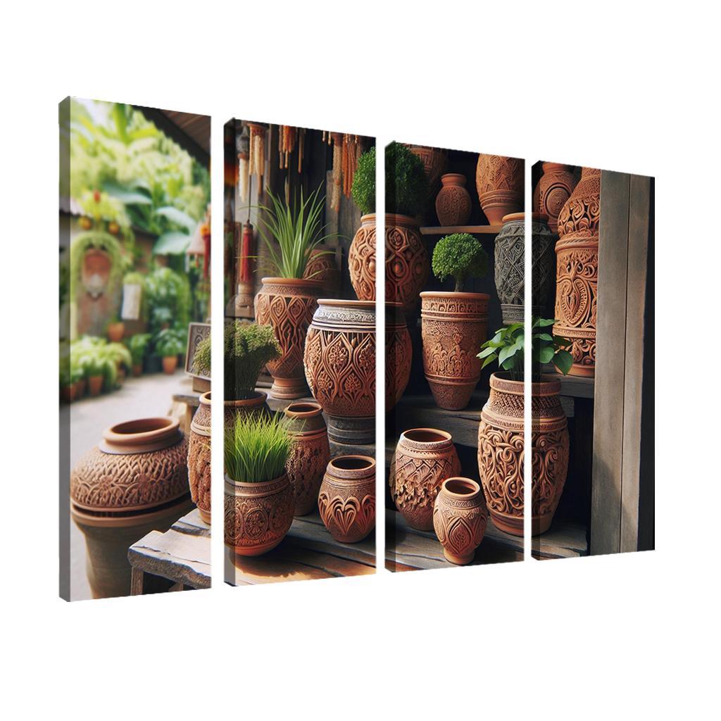 Handcrafted Terracotta Planters 4 Piece HD Modern Canvas Panels-Original Frame