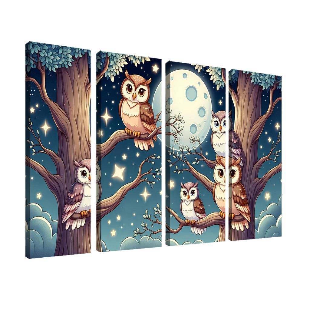 Starry Night Owls - Nighttime Whimsy Framed Paintings