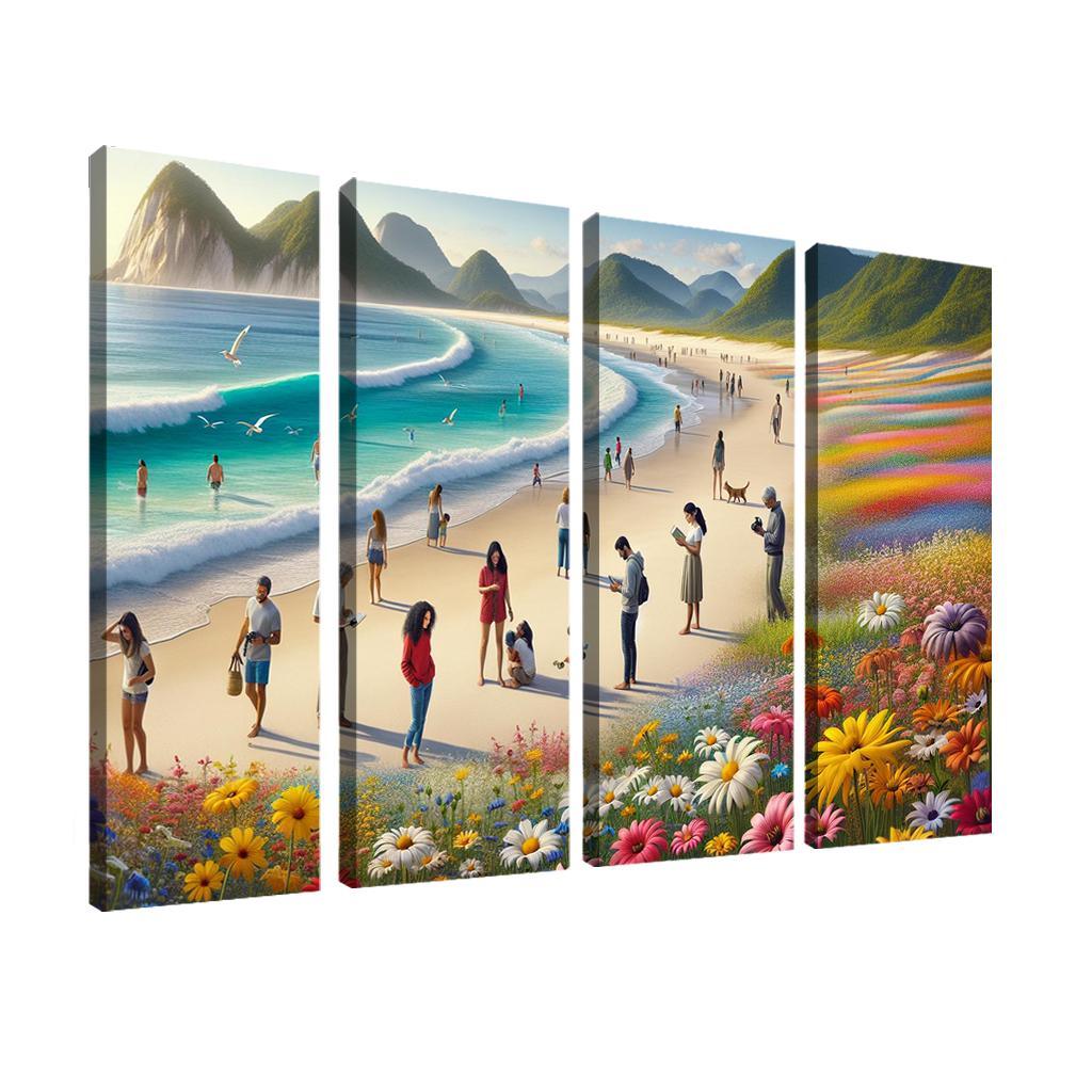 Wildflower Bay Nature's Blooming Beach Canvas Paintings Frame