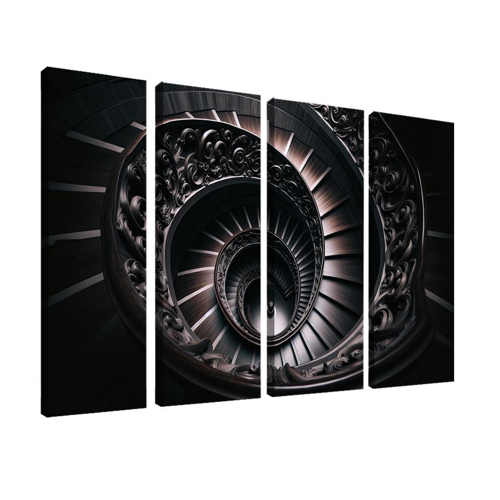 Gothic Spiral Stairs A Descent into Mystery 4 Piece HD Modern Canvas Panels-Original Frame