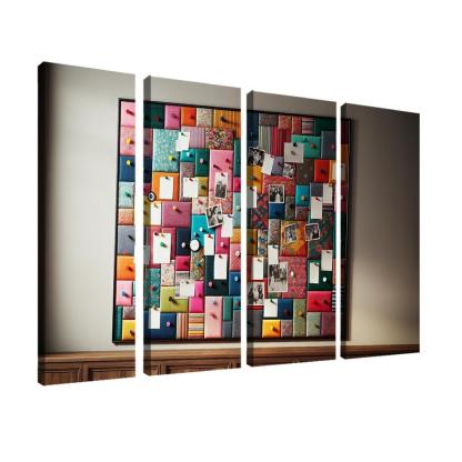 Fabric-Covered Cork Bulletin Board 4 Piece HD Modern Canvas Panels-Original Frame
