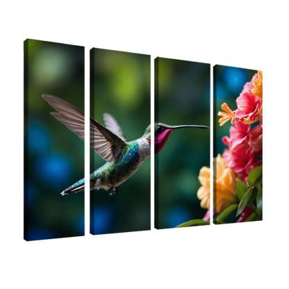The Enchanting Hummingbird Among Tropical Flowers Framed Paintings