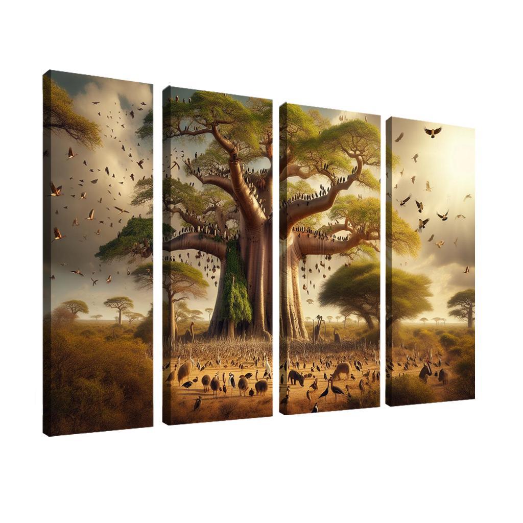 The Forgotten Giants The Baobab Tree and Its Ecosystem 4 Piece HD Modern Canvas Panels-Original Frame