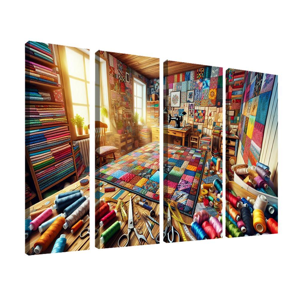 Quilting Stitching Together Memories 4 Piece HD Modern Canvas Panels-Original Frame