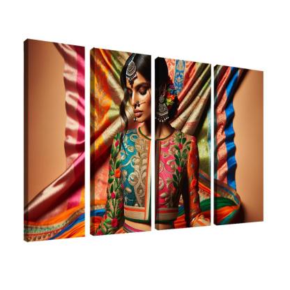 Ethnic Fusion Blending Cultures in Fashion 4 Piece HD Modern Canvas Panels-Original Frame