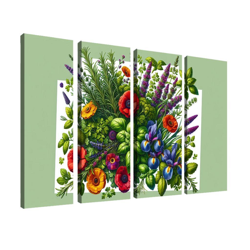 Aromatic Garden The Herb and Blossom Fusion 4 Piece HD Modern Canvas Panels-Original Frame